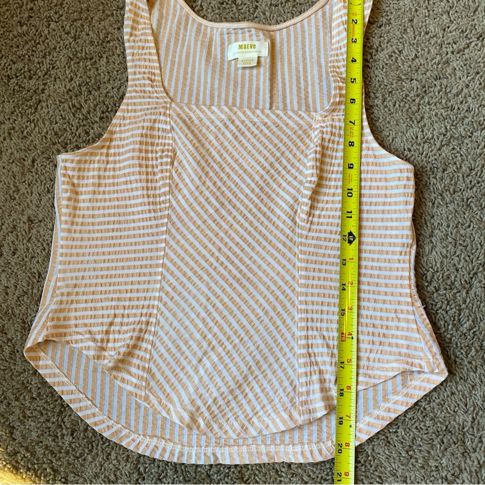 Maeve Anthropologie Crop Tank Top Women’s Medium Peach Square Neck Striped - Picture 5 of 6